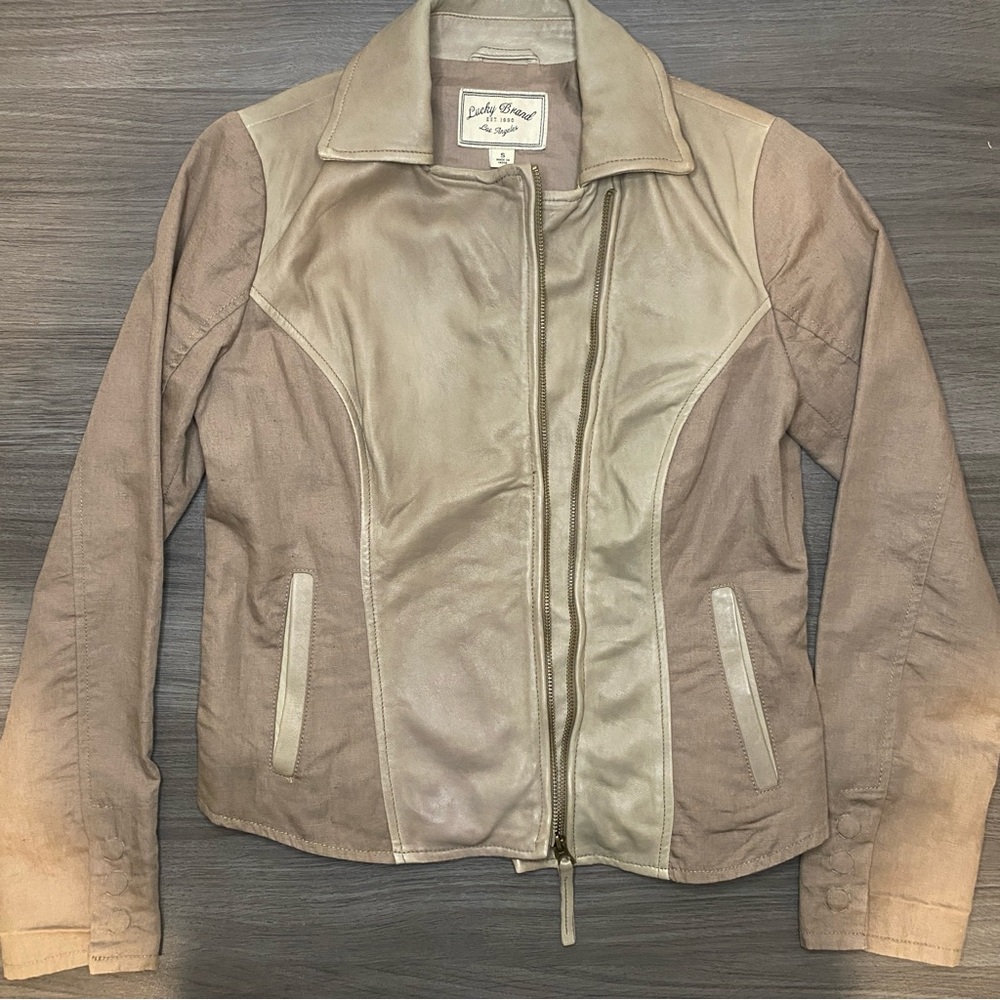 Lucky Brand Two-Tone Beige/Tan Leather & Suede Jacket